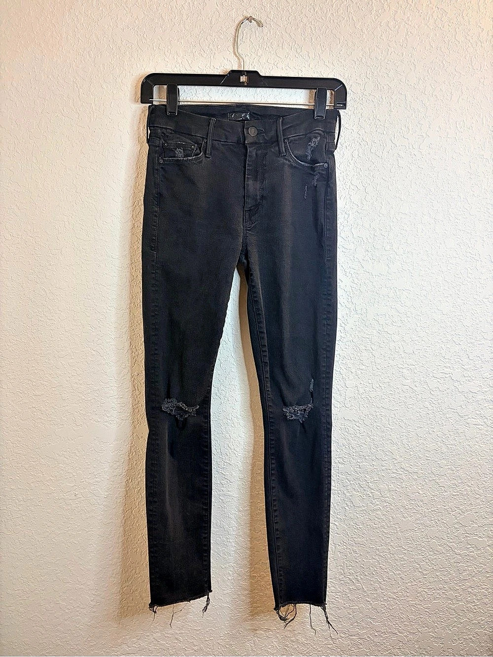 Mother The Looker Ankle Fray Skinny Jeans Black Waist 25